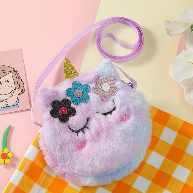 PWFE Little Girl Purses Toddler Crossbody Purses Plush Unicorn