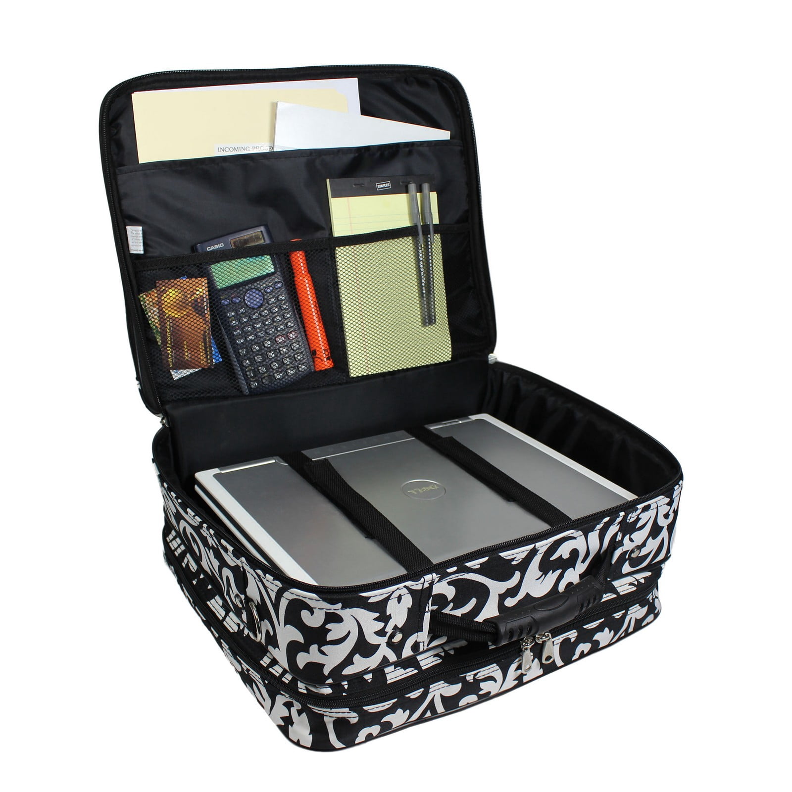 World Traveler Rolling 17-Inch Laptop Briefcase Computer Case - Black Trim Damask