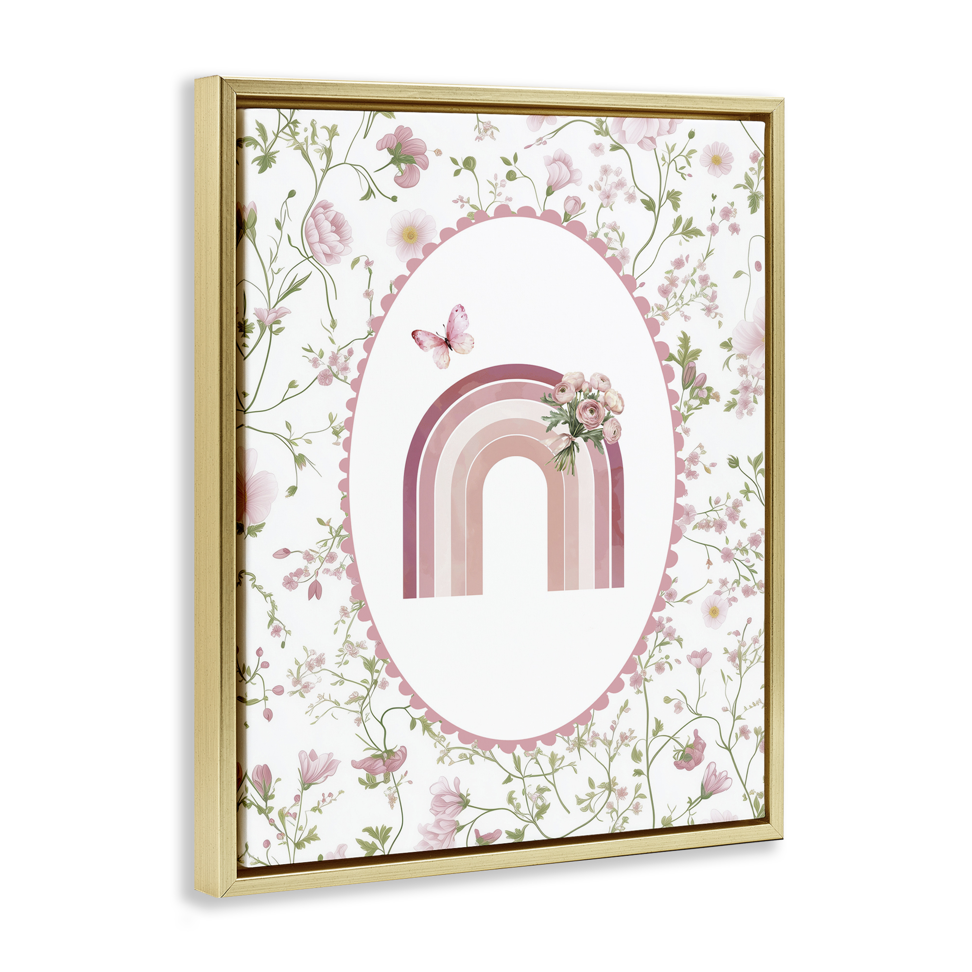 Delicate Florals & Rainbow Gold Framed Floater Canvas Wall Art, design by Christine Simpson Art