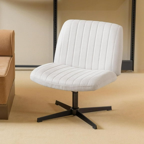 Nouhaus Criss Cross Chair,Armless Cross Legged Office Chair No Wheels, Hight Adjustable Wide Seat Swivel Vanity Home Computer Task Desk Chair (White)