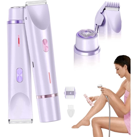 Unbranded 2-in-1 Electric IPX7 Waterproof Bikini Trimmer Shaver for Body & Face, Purple