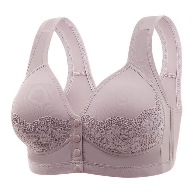 Timegard Womens Front Closure Bras Wirefree Lace Full Coverage Wide Strap Comfortable Seniors Bralette