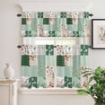 thumbnail image 2 of 3 Piece Kitchen Curtains and Valances Set Boho Spring Floral Cafe Curtains 24 Inch Length Retro Flowers Plants Patchwork Grid Green Valance & Tier Curtain for Living Room Bedroom 54"x18"+27"x24"*2, 2 of 6