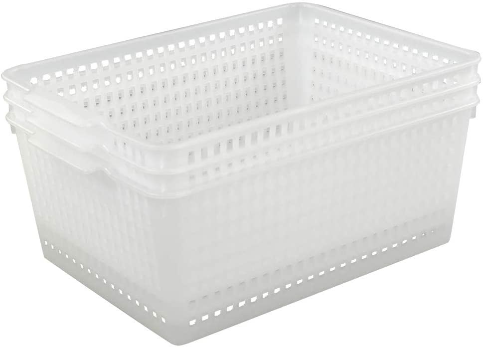 Large Plastic Storage Organization Bins Basket, Set of 3, Clear