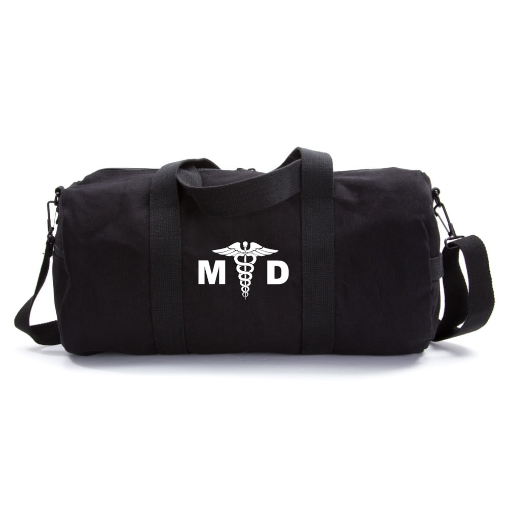 MD Medical Doctor Heavyweight Canvas Duffel Bag, Black & Wh, Large
