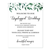 Koyal Wholesale Wedding Party Signs, Natural Greenery, Welcome to Our Unplugged Ceremony Turn Off Phones, 1-Pack