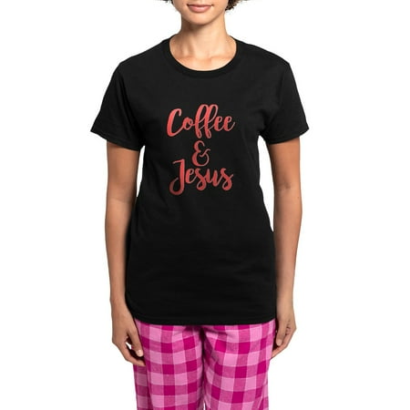 CafePress - Coffee And Jesus Women s Dark Pajamas - Women s Short Sleeve Print T-Shirt and Pants Dark Cotton Pajama Set