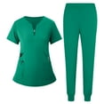 thumbnail image 2 of Resicozy Women Solid Color Scrubs Sets V Neck Stretch Tops with Pockets Cargo Pants Jogger Nurse Work Uniform Quick Drying Turquoise 2XL, 2 of 5