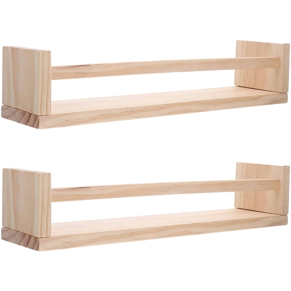 BRIGHTFUFU Set of 2 Wall Mounted Wooden Storage Shelves in Khaki for Home Organization and Decorative Display