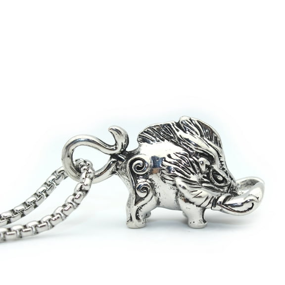 PikaLF Pig Necklace for Men, Norse Viking Wild Boar Pendant Necklace with 25.6” Chain, Celtic Wild Boar Head Totem Amulet Necklace, Punk Animal Pig Jewelry Gift for Men