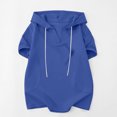 thumbnail image 6 of Short Sleeve Hoodies for Women Casual Solid Color V-Neck Pullover Loose Fit Comfy Sweatshirt Fashion Trendy Daily Wear Blue L, 6 of 8