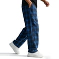thumbnail image 4 of Mens Plaid Wide Leg Trousers Elastic Waist Loose Fit Casual Pants with Pockets, Lightweight Comfort Bottoms for Daily Wear And Outdoor Activities Blue L, 4 of 9