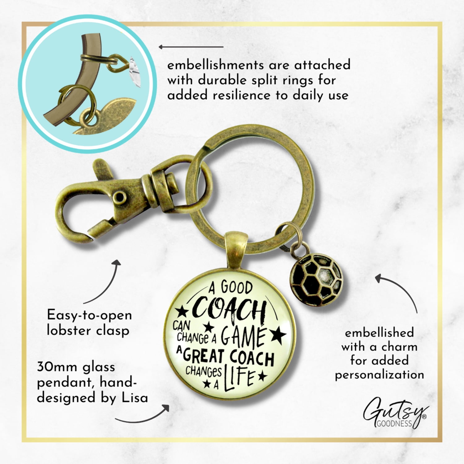 Soccer Coaching Sport Gutsy Goodness Bronze Metal Adult Unisex Keychain Great Coach Changes Life Thank You Gift