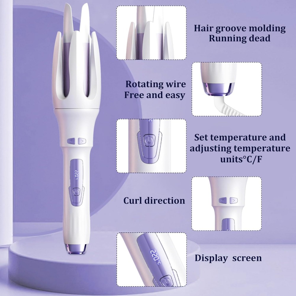 Automatic Hair Curler Automatic Curling Iron with 4 Temperatures,Dual Voltage Rotating Curling Iron Fast Heating