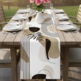 thumbnail image 4 of Brown Boho Geometric Table Runner - 108 Inch Long Country Retro Abstract Lines Leaves Cotton and Linen Blended Dress Scarves Farmhouse Table Runner for Kitchen Dining, Coffee Table, 13" x 108", 4 of 8