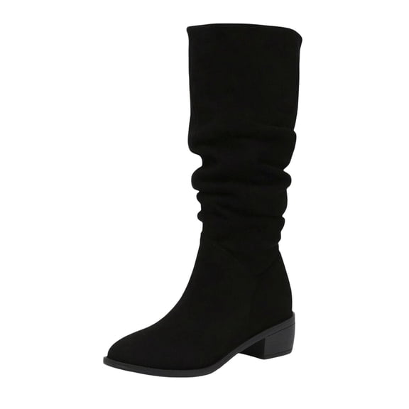 hzomhy Womens Knee High Slouch Boots Round Toe Pull On Low Block Heel for Casual Fall Winter and Everyday Wear