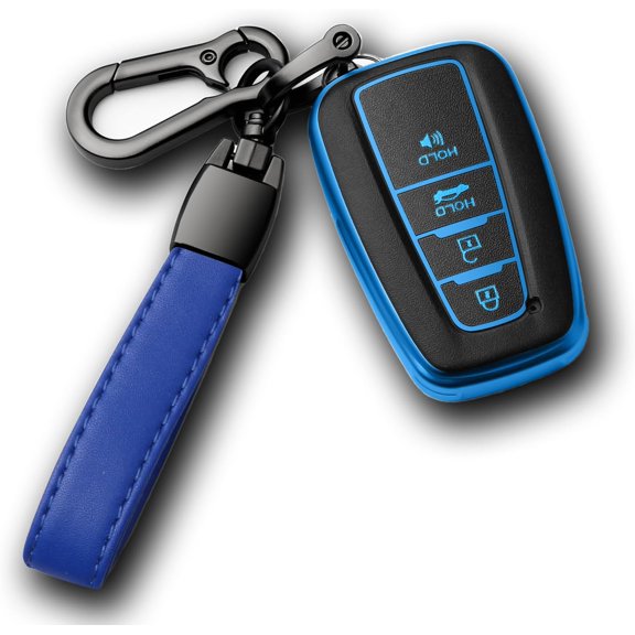Key Fob Cover Compatible with Toyota Highlander RAV4 Camry Corolla Avalon C-HR 2017-2025 4 Button Keychain Case Holder Protector,Blue