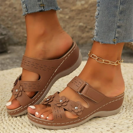 

Daznico Womens Sandals Women Summer Solid Color On Casual Open Toe Wedges Soft Bottom Breathable Slippers Shoes Sandals Womens Sandals Comfortable Beach Sandals for Woman(Color:Brown Size:8)