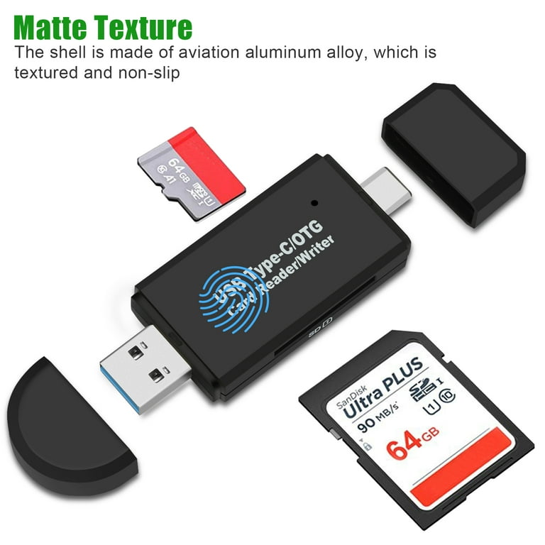 5-in-1 Multi Memory Card Reader,Aluminum SD/TF/CF/MS/M2/Micro SD Card  Reader Adapter for iPhone/iPad USB C and USB A Devices,No Application  Required