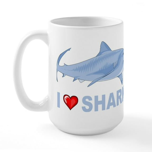 CafePress - I Love Sharks Large Mug - 15 oz Ceramic Large White Novelty Mug