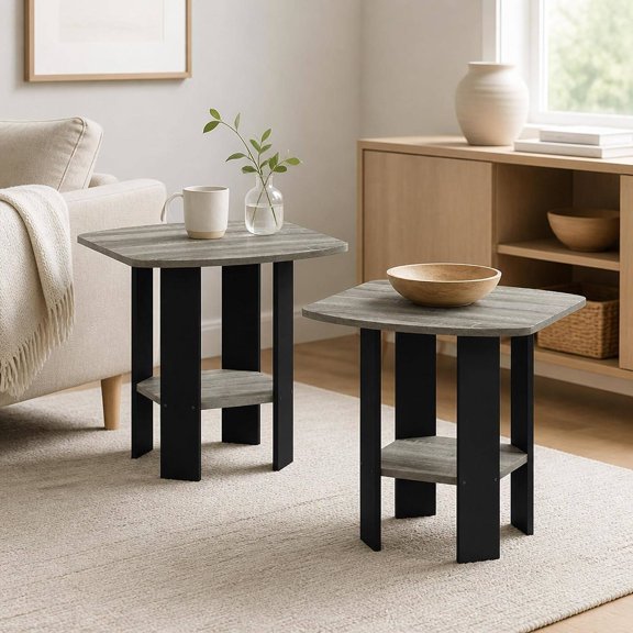 2-Tier End Table Set of 2, Open Shelf Bedside Table for Bedroom or Living Room