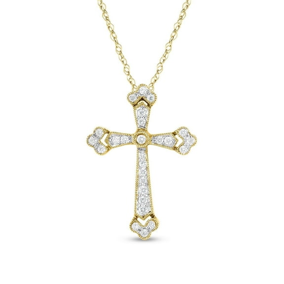 Diamaison 1/5 Cttw Natural White Diamond Cross Pendant for Adult in 10Ky Gold