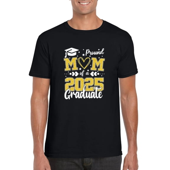 Proud Mom of 2025 Graduate Sparkle Glitter Lettering Celebration T-Shirt, for men & women, up to size 5XL