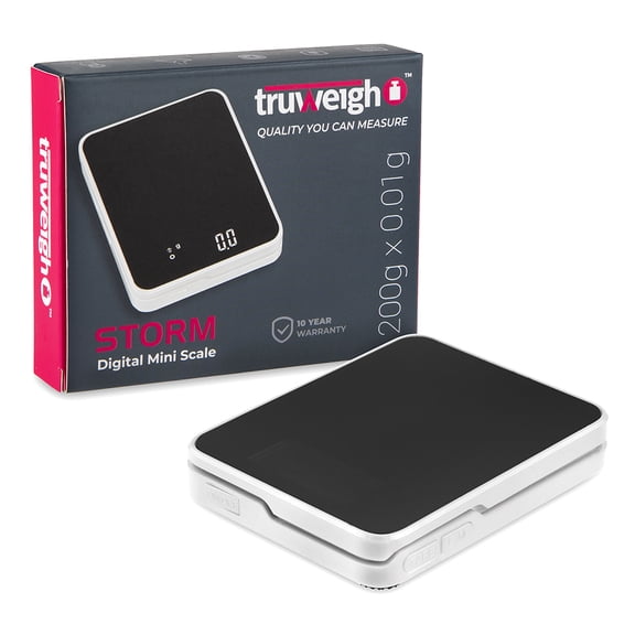 Truweigh Storm Digital Mini Scale - (200g x 0.01g - White) - Digital Travel Scale - Mini Digital Scale - Small Pocket Scale