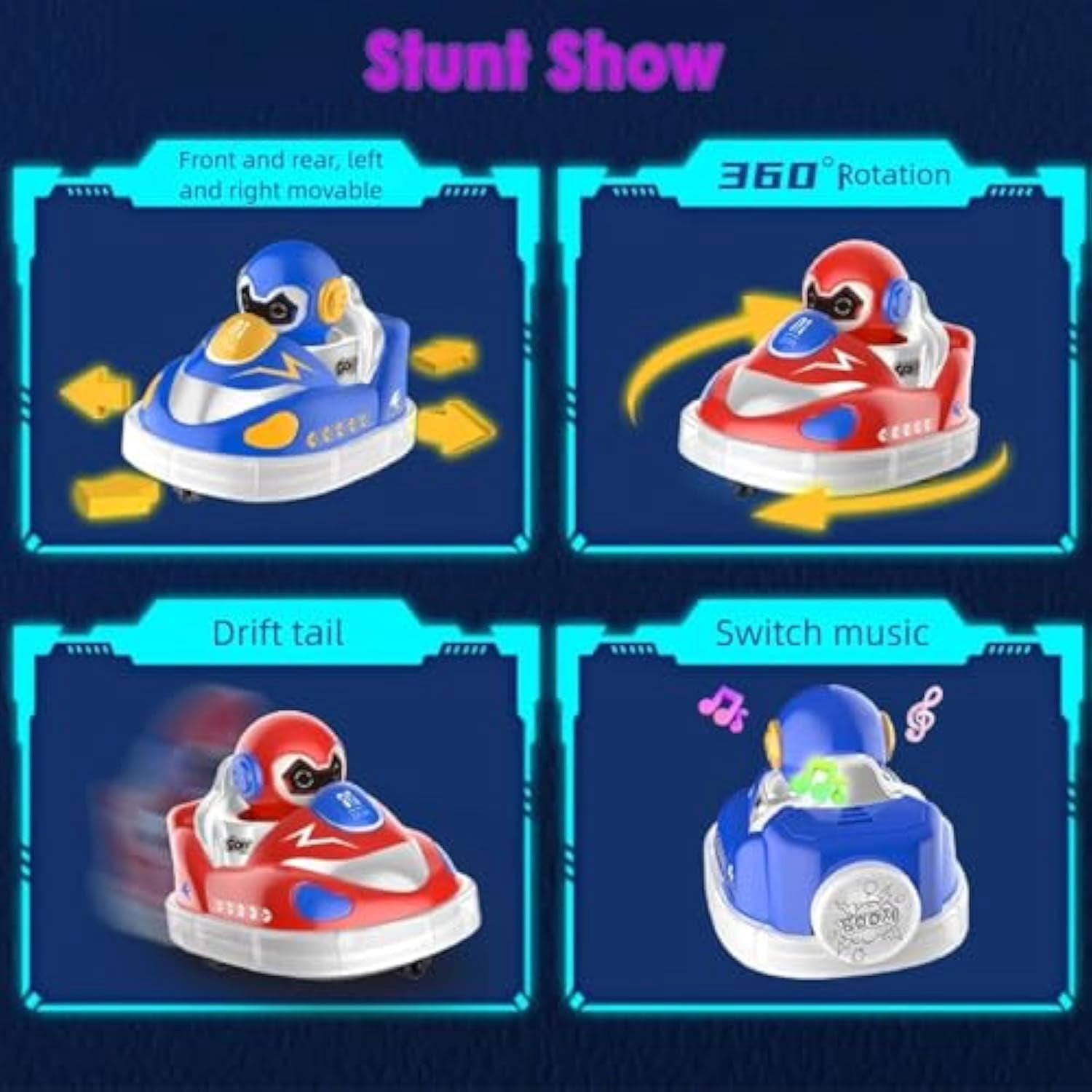 Glow Crashers RC Bumper Cars, RC Bumper Car Toys with Light and Music, Battle Set for 2 Players (Mix)