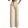 thumbnail image 2 of Mifsaly Womens Work Pants High Waisted Wide Leg Dressy Pants with Pockets Button Front Flowy Office Work Flattering Business Casual Office Outfits Khaki,XL, 2 of 9
