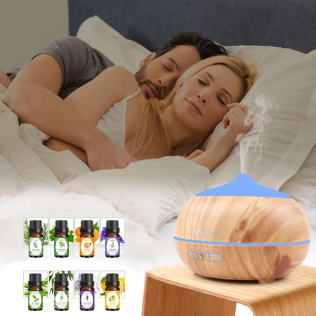 Aukfa Essential Oils diffusers Humidifier,Quiet Cool Mist,500ml Wood Grain Ultrasonic Aroma Air Water Vaporizer for Room,Fragrance Electric Diffusers with Oils for Home,Office,Dark Blue