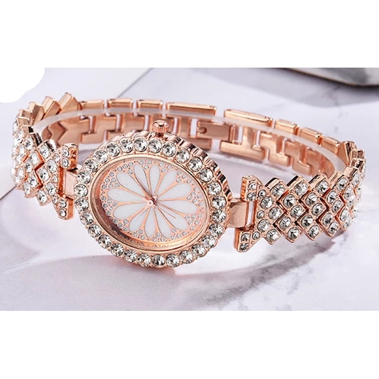 Luxury Fashion Rose Gold Flower Crystal Dial Quartz Wrist  display picture 1