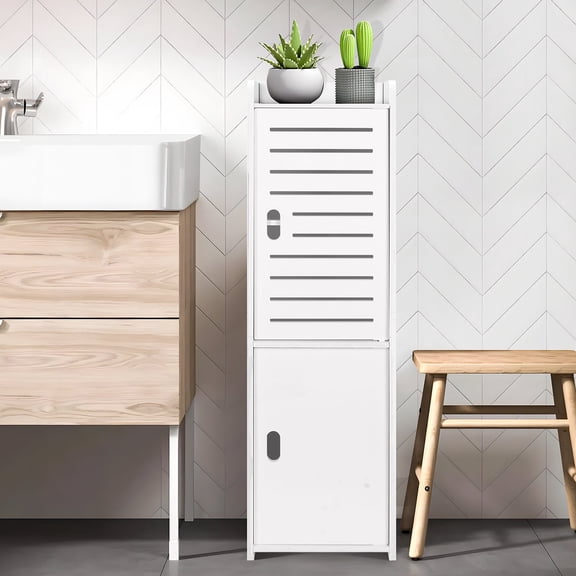 PinkSheep Bathroom Storage Cabinet with Doors and Shelves, Free Standing Toilet Paper Holder Stand Shelving Unit Organizer for Small Spaces, White