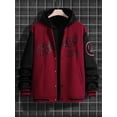 thumbnail image 2 of xiaxaixu Men's Spring Autumn Casual Coat Long Sleeve Letter Printed Button Up Contrast Color Baseball Jacket, 2 of 6