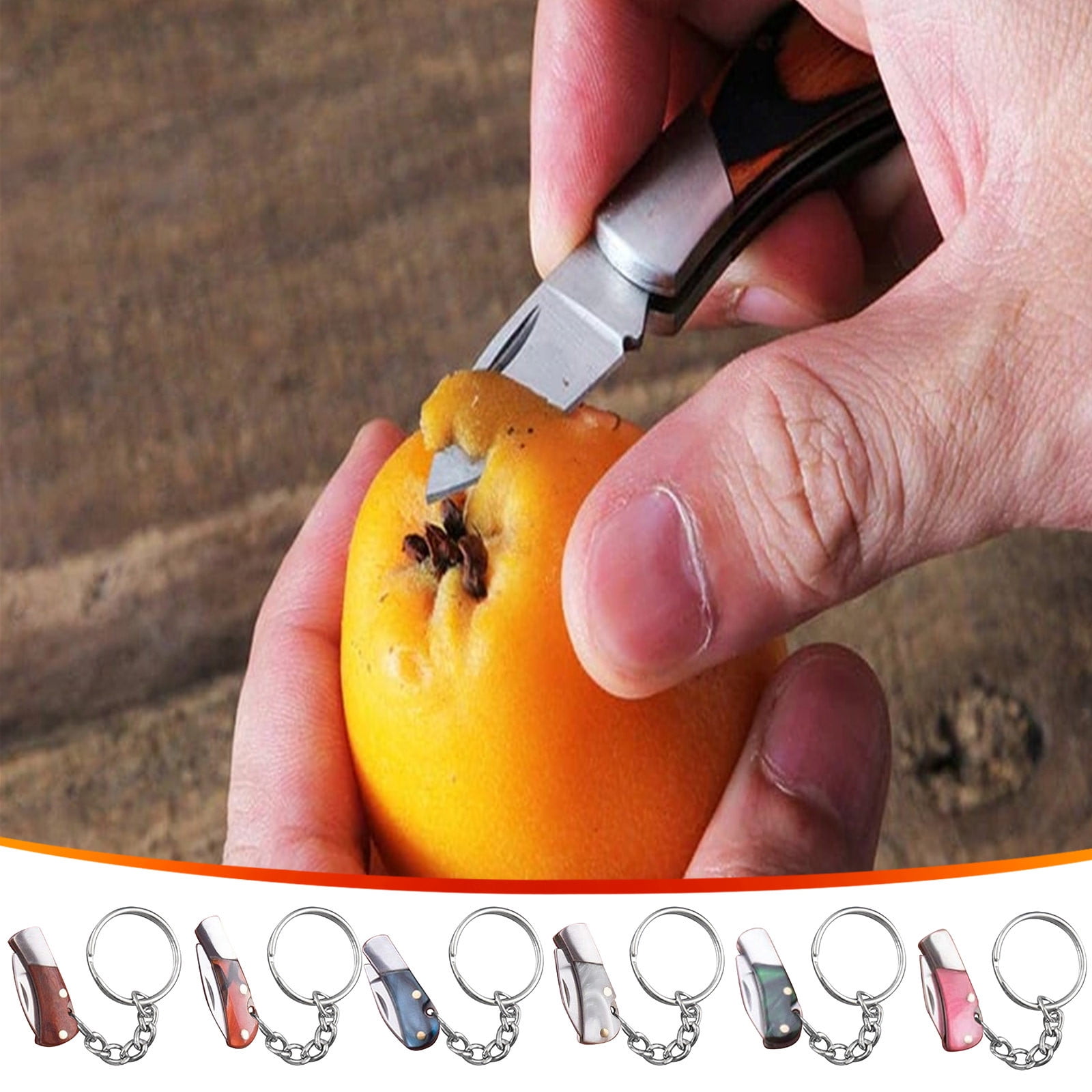 Yoziaaoa 1 Pcs Foldable Keychain Knife, Mini Pocket Tool with Stainless Steel Blade, Colorful Wood Handle for Easy Carry, Compact Gift for Outdoor and Utility Use, Disassemble Design for Convenience