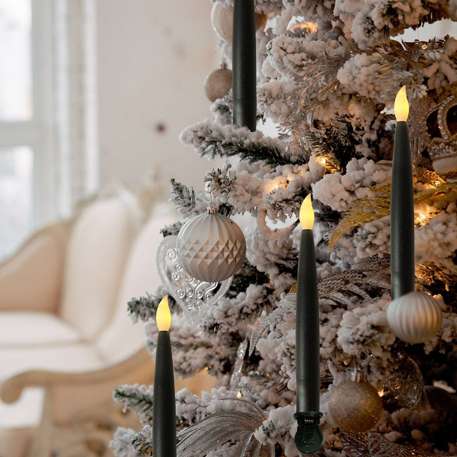 Hanging Floating Flameless Candles with Wand Flameless Taper Candles LED Candles Warm Light Christmas Candles Black A