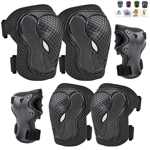 Kids Protective Gear, Knee Pads and Elbow Pads 6 in 1 Set with Wrist Guard and Adjustable Strap for Roller Skates Cycling BMX Bike Skateboard Inline Skatings Scooter Riding Sports