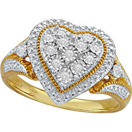Diamond-Accent 10kt Yellow Gold over Sterling Silver Heart Ring