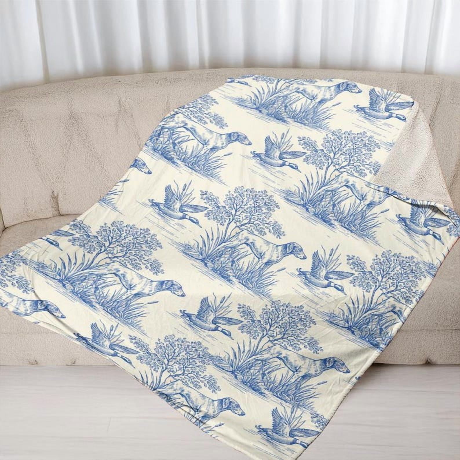 TiniDecor Blue Hunting Dog Fleece Throw Blanket, 40"x50", Countryside Bird Pattern