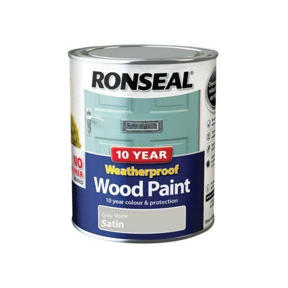 Ronseal - 10 Year Weatherproof Wood Paint Grey Stone Satin 750ml
