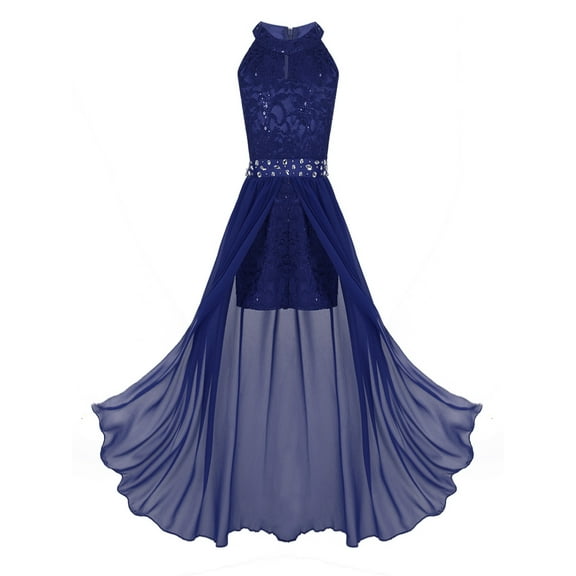 iiniim Kids Girls Sleeveless Floral Lace Shiny Rhinestone Maxi Dress Birthday Party Formal Dance