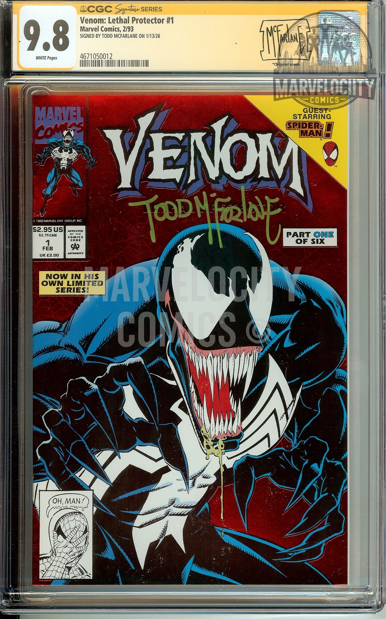 Venom Lethal Protector #1 CGC 9.8 Signed McFarlane with Custom Label