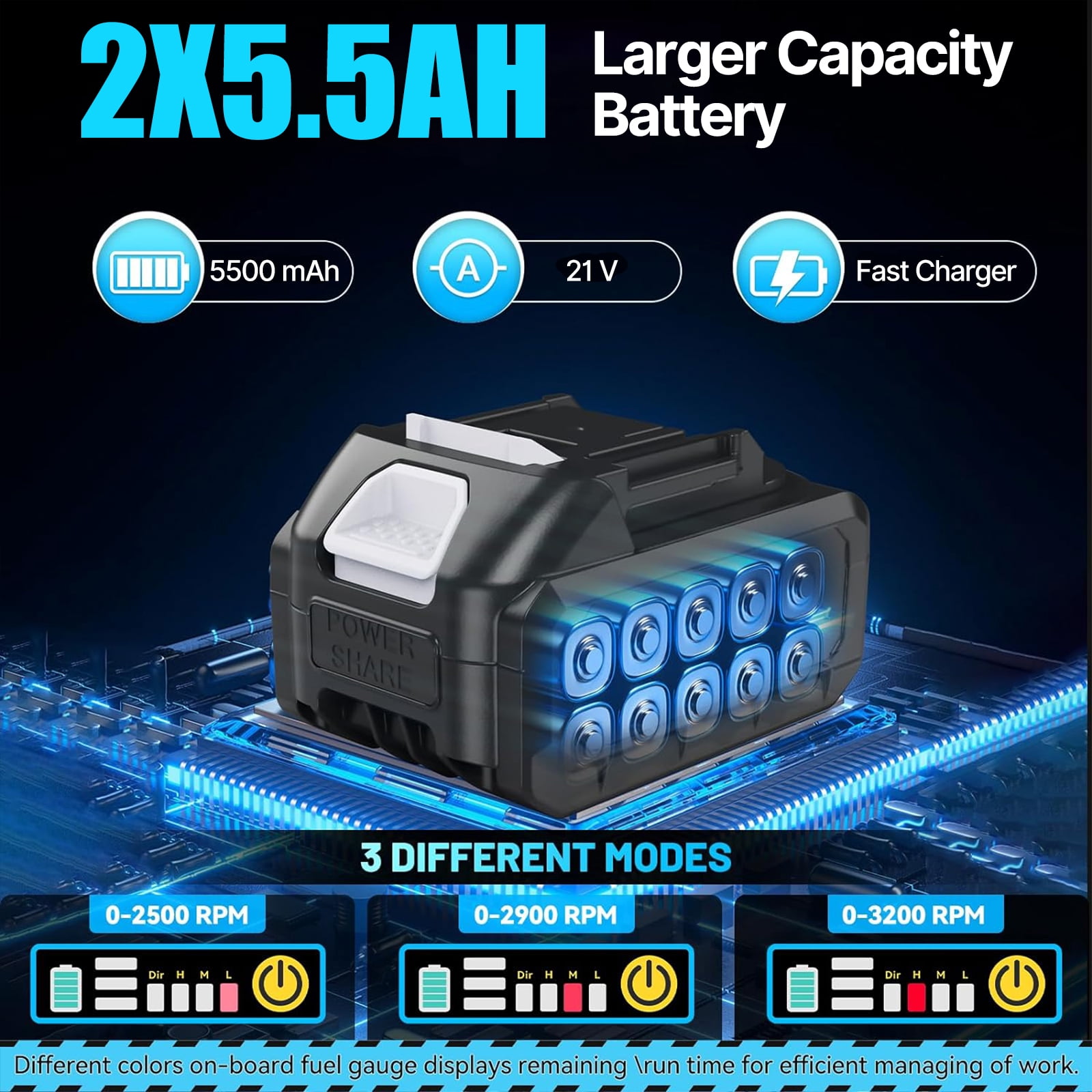 iMeshbean 21V Cordless Electric Impact Wrench Gun 1/2'' High Power Driver 1000N.m w/ 2PCS Battery