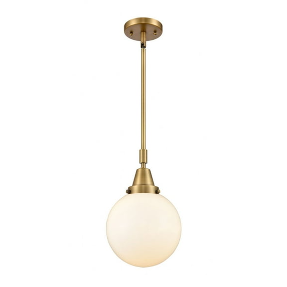 447-1S-BB-G201-8 Innovations Lighting Beacon - 1 Light Stem Hung Mini Pendant-12.63 Inch Tall and 8 Inch Wide-Brushed Brass Finish-Matte White Glass