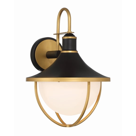 Crystorama Atlas 1 Light Matte Black and Textured Gold Outdoor Sconce - 13.5"W x 18.75"H x 14.5"D