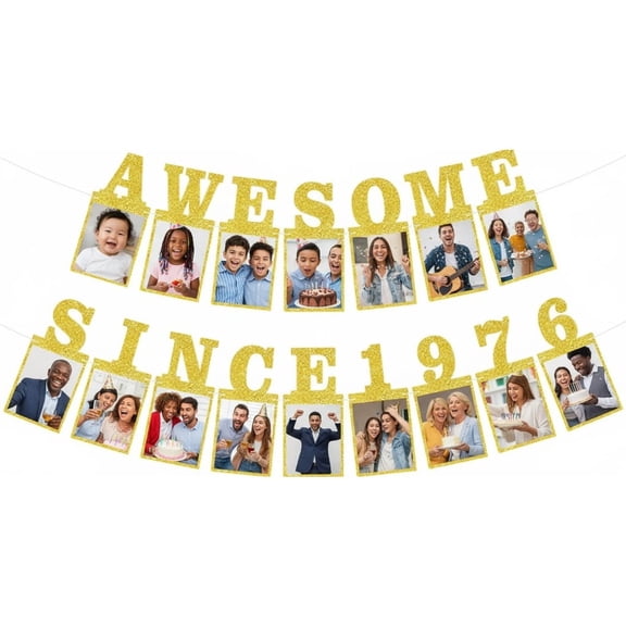 Awesome Since 1976 Photo Banner Birthday Decorations for Men Women - Gold Glitter 50th Birthday and Anniversary Decorations Party Supplies