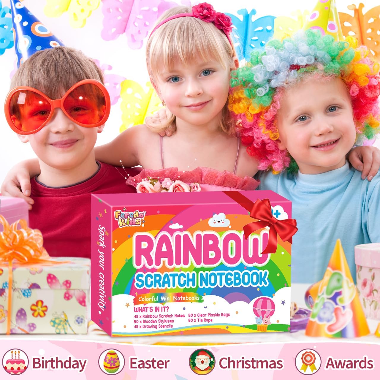 Party Favors Birthday Gifts for Kids: 48 Pack Scratch Art Notebook Party Favors for Kids Goodie Bags Stuffers for 3-8 Year Old Girls Boys Art Craft Kit for Classroom Halloween Birthday Christmas Gifts