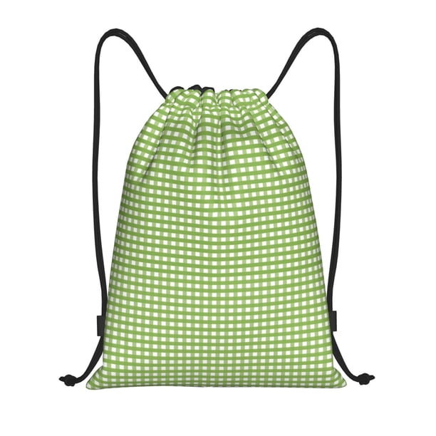 Fotbe Green Gingham Bolsa Mochila con Cordón Estampada, Bolsa de Gimnasio Deportiva, Bolsa Cinch, Bolsa con Cordón para Hombres y Mujeres-Medium