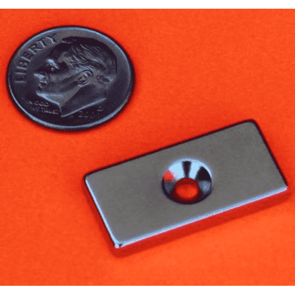 Neodymuim Bar Magnet 1 x 1/2 x 1/8 inch w/Countersunk Hole