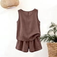 thumbnail image 6 of NMMUED Womens 2 Piece Summer Linen Outfits Short Sets Round Neck Sleeveless Tank Top Elastic High Waisted Shorts with Pockets Two Piece Linen Sets for Women Coffee M, 6 of 8